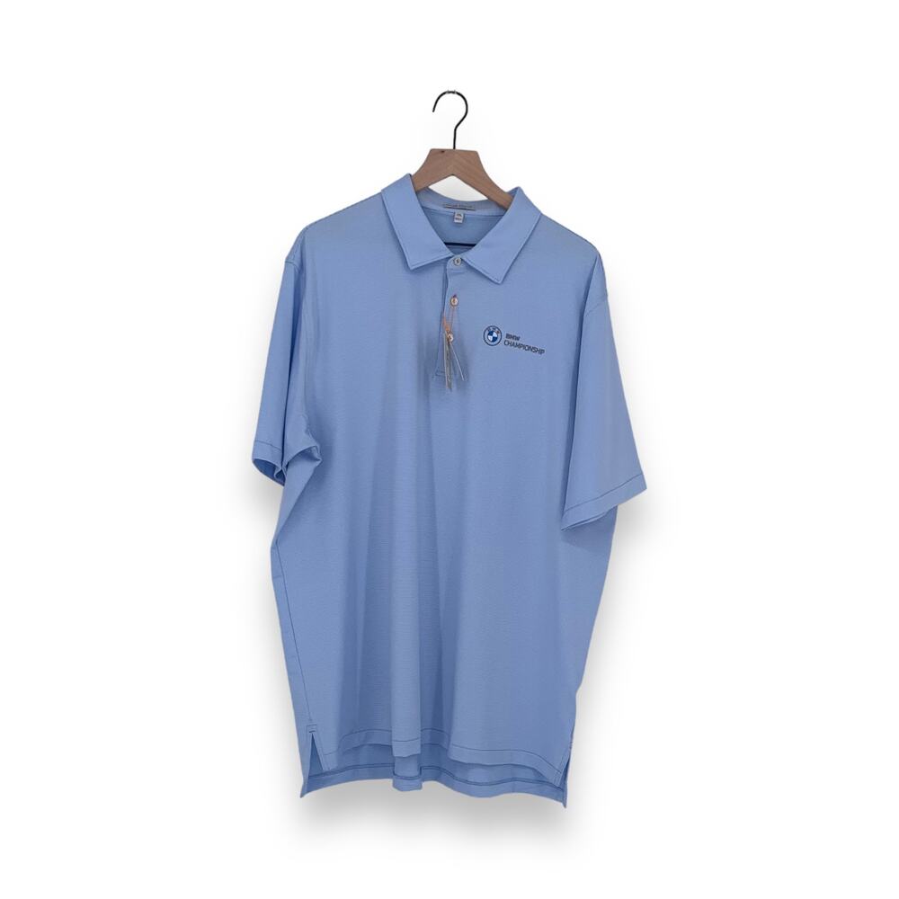 NWT Peter Millar Blue White Striped Summer Comfort BMW Championship Polo Shirt
